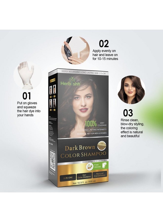 Herbishh Hair Color Shampoo For Gray Hair Magic Hair Dye Shampoo Colors Hair In Minutes Long Lasting 500 Ml 3 In 1 Hair Color Ammonia Free (Dark Brown) - Image 3