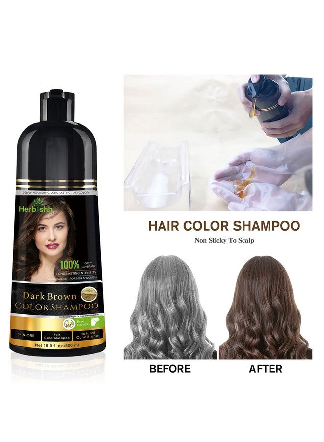 Herbishh Hair Color Shampoo For Gray Hair Magic Hair Dye Shampoo Colors Hair In Minutes Long Lasting 500 Ml 3 In 1 Hair Color Ammonia Free (Dark Brown) - Image 2