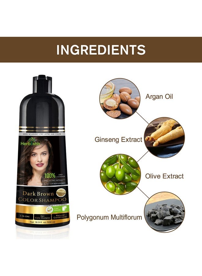 Herbishh Hair Color Shampoo For Gray Hair Magic Hair Dye Shampoo Colors Hair In Minutes Long Lasting 500 Ml 3 In 1 Hair Color Ammonia Free (Dark Brown) - Image 5