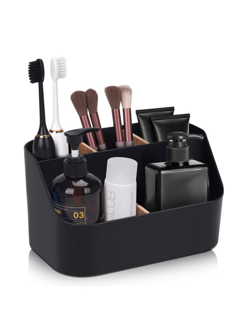 SYOSI Electric Toothbrush Holder for Bathroom, Black Toothbrush and Toothpaste Organizer with Dividers, Countertop Storage Stand for Vanity, Office Sink, Space-Saving Bathroom Accessories (Black) - Image 1