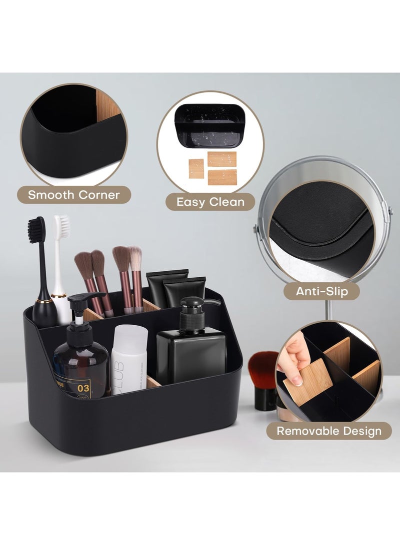 SYOSI Electric Toothbrush Holder for Bathroom, Black Toothbrush and Toothpaste Organizer with Dividers, Countertop Storage Stand for Vanity, Office Sink, Space-Saving Bathroom Accessories (Black) - Image 2