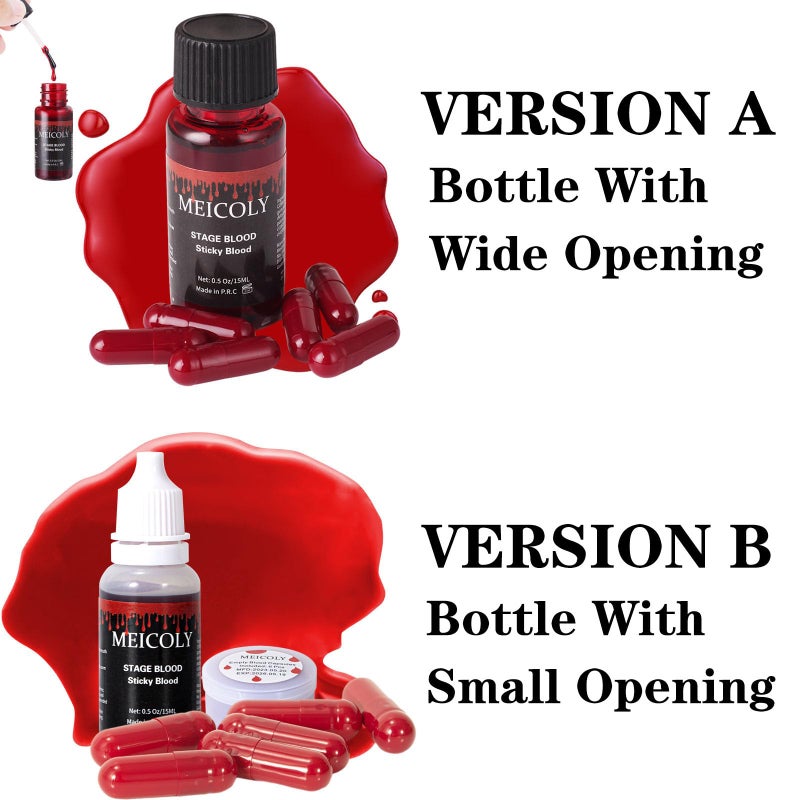 MEICOLY Fake Blood Washable,Edible Stage Blood with 6 Capsules,0.5 Oz Realistic Drips Sticky Fake Blood with Brush,Halloween,Cosplay,Wound Bites SFX Makeup,Safe for Mouth,Teeth,Nosebleed,Bright - Image 5