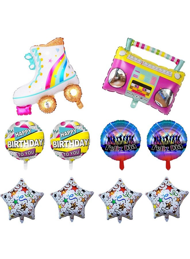 TOYXE Roller Skate Radio boombox Retro Party Hip Hop Theme Foil Balloon Set of 10 Pcs - Image 1