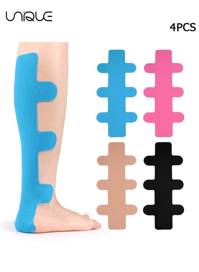 Unique 4 Pcs Kinesiology Tape for Achilles Tendon - Achilles Tendonitis Relief Athletic Tape - Achilles Tendon Support - Waterproof & Elastic - Breathable Hypoallergenic Latex-Free Tape - for Sprained Ankle Relief Muscle Support Foot Pain Athletic Sport  - Image 1