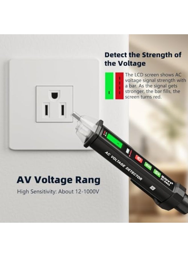 Voltage Tester, 2024 Professional Electrical Tester with LED Light, Non Contact Voltage Tester with Temperature Display, Battery-Operated Electric Tester Pen, AC 12V/70V-1000V, Batteries not included - Image 2