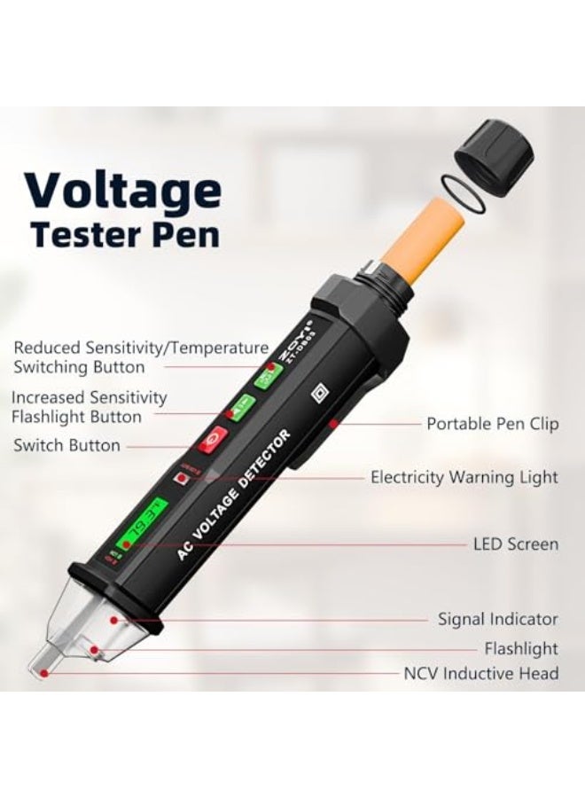 Voltage Tester, 2024 Professional Electrical Tester with LED Light, Non Contact Voltage Tester with Temperature Display, Battery-Operated Electric Tester Pen, AC 12V/70V-1000V, Batteries not included - Image 4