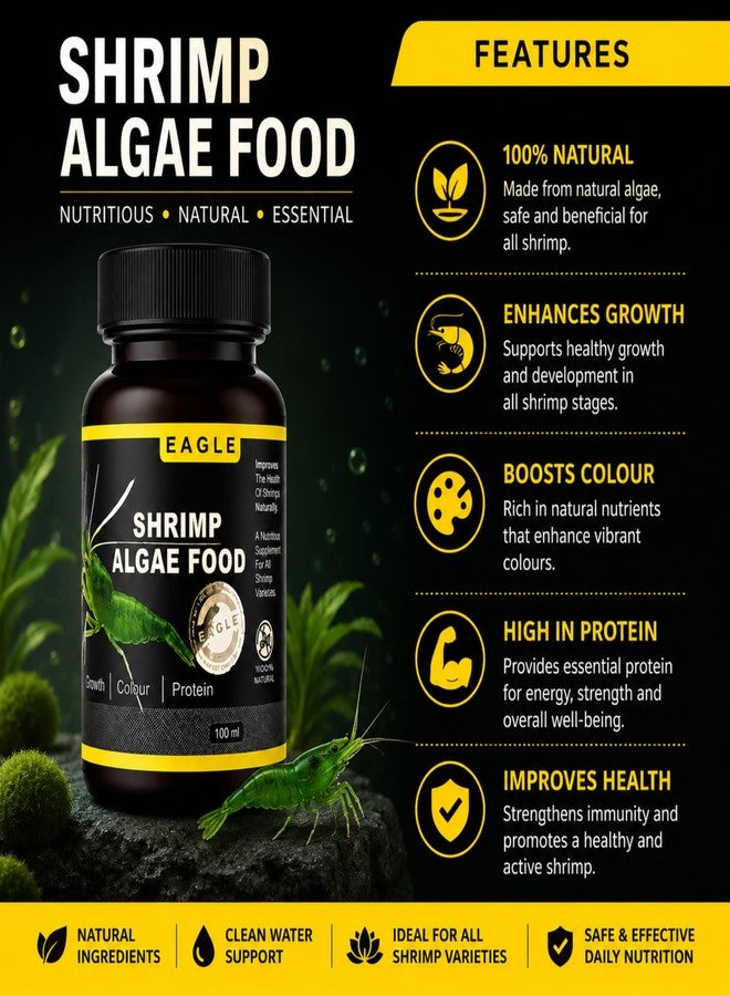 VAYINATO® Eagle Shrimp Algae Flake Food 100ml (35g) Pack of 2 | Protein-Rich Supplement for Shrimp Growth, Colour Enhancement & Overall Health | Suitable for Freshwater - Image 3