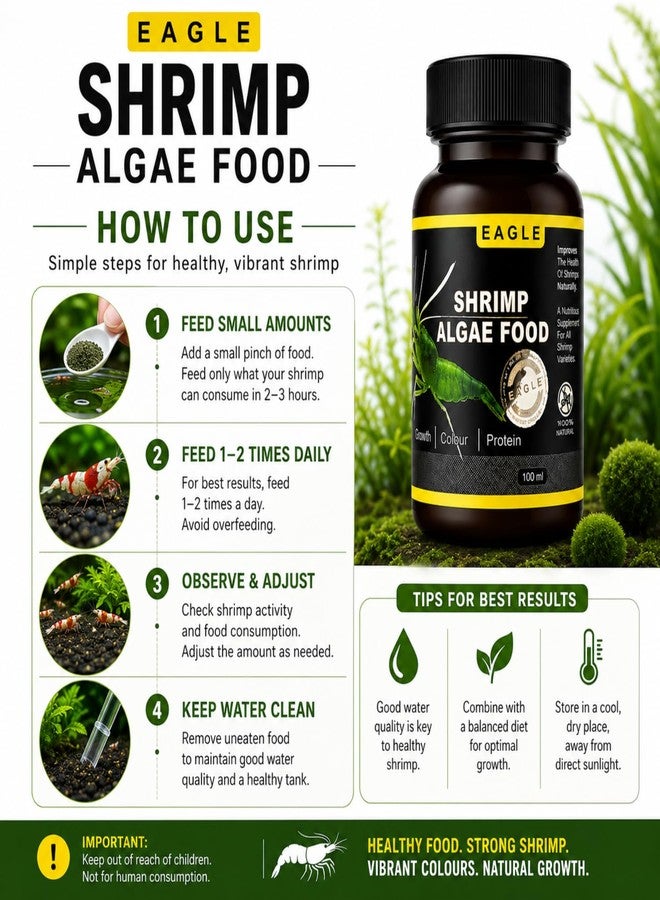 VAYINATO® Eagle Shrimp Algae Flake Food 100ml (35g) Pack of 2 | Protein-Rich Supplement for Shrimp Growth, Colour Enhancement & Overall Health | Suitable for Freshwater - Image 5