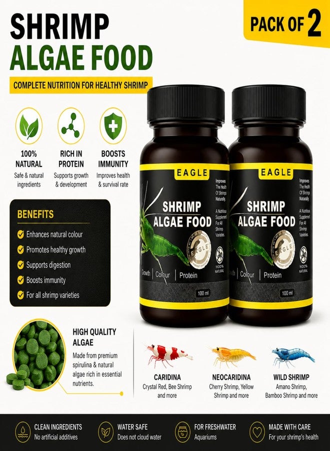 VAYINATO® Eagle Shrimp Algae Flake Food 100ml (35g) Pack of 2 | Protein-Rich Supplement for Shrimp Growth, Colour Enhancement & Overall Health | Suitable for Freshwater - Image 1