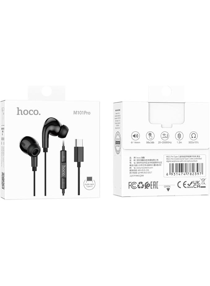 Hoco M101 Pro - Crystal Sound Wire-Controlled Digital Earphones With Microphone, Plug: Type-C, Cable Length: 1.2m - Image 1