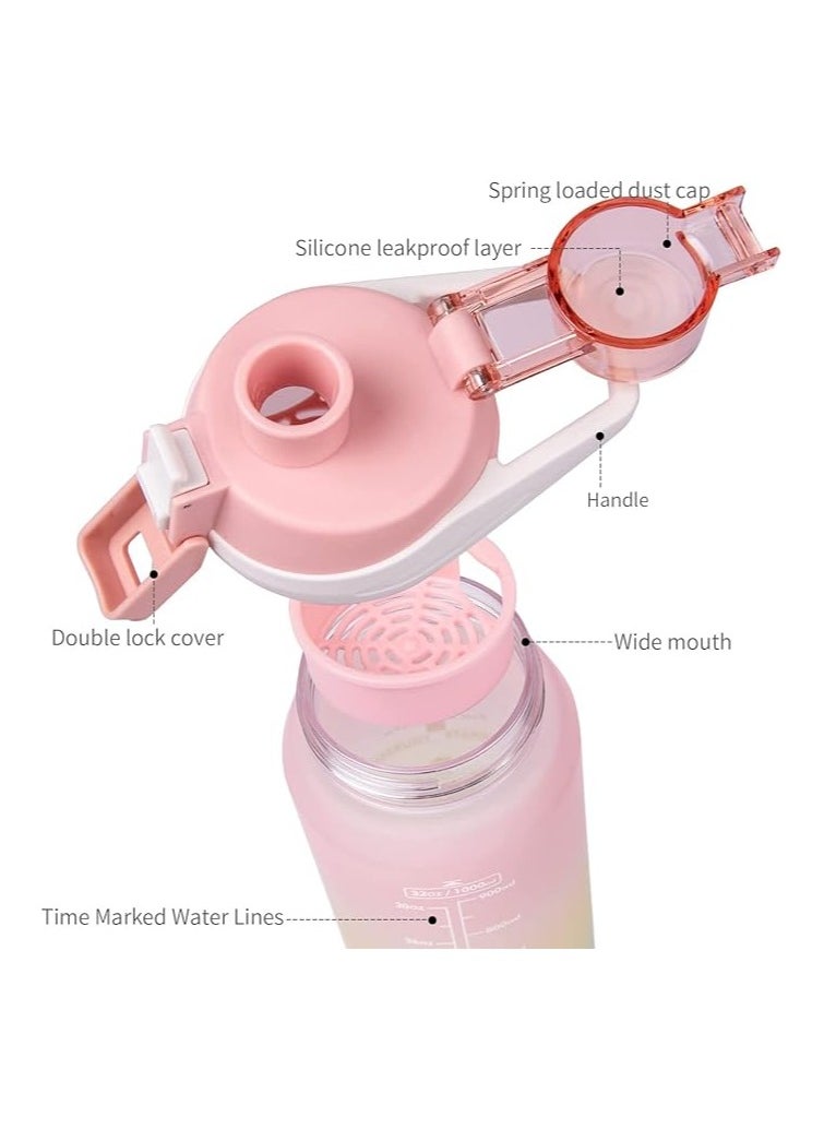 S2C 1Litre Water Bottle For Kids School Motivational Water Bottle 1L Water Bottles With Straw Leak Proof Water Bottle With Time Marker For Sport, School, Gym, Office (Misty Rose)  - Image 5