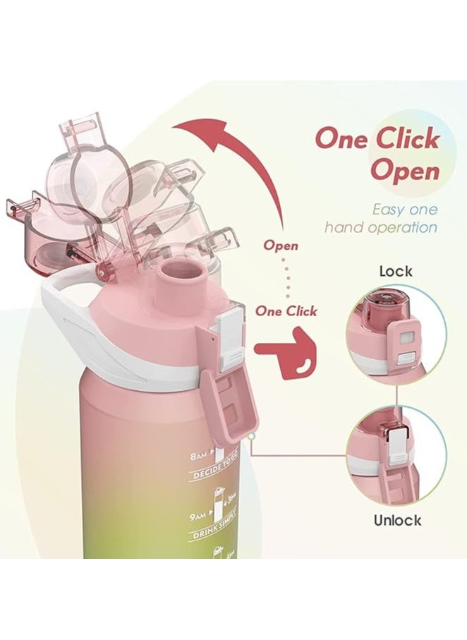 S2C 1Litre Water Bottle For Kids School Motivational Water Bottle 1L Water Bottles With Straw Leak Proof Water Bottle With Time Marker For Sport, School, Gym, Office (Misty Rose)  - Image 4