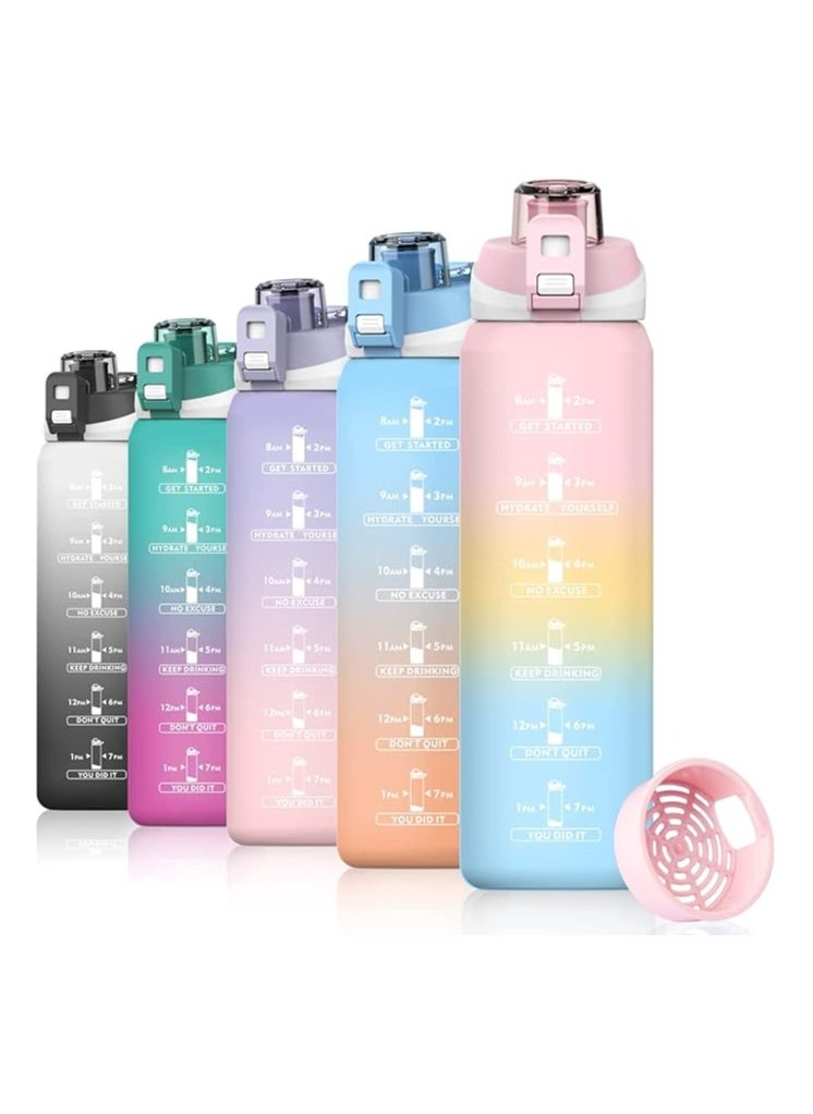 S2C 1Litre Water Bottle For Kids School Motivational Water Bottle 1L Water Bottles With Straw Leak Proof Water Bottle With Time Marker For Sport, School, Gym, Office (Misty Rose)  - Image 1