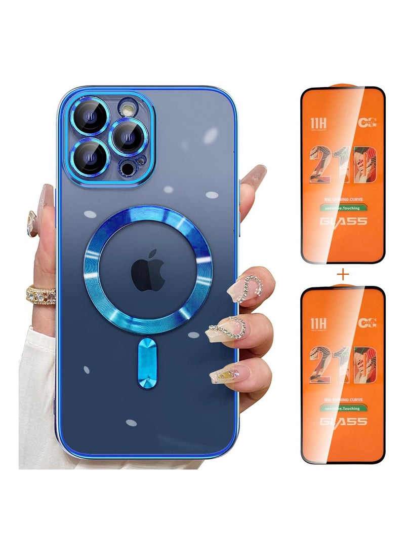 Case Compatible with iPhone 14 Pro max, Magnetic Clear Phone Case with Screen Protector, Transparent Electroplated Case for Women/Girls/Men - Image 1