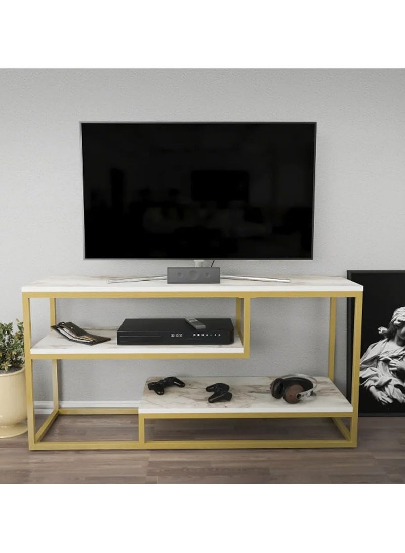 LINGWEI Metal Console Table with Marble Surface TV Stand with Marble Shelf TV Table 120.2x60x35.2cm - Image 1