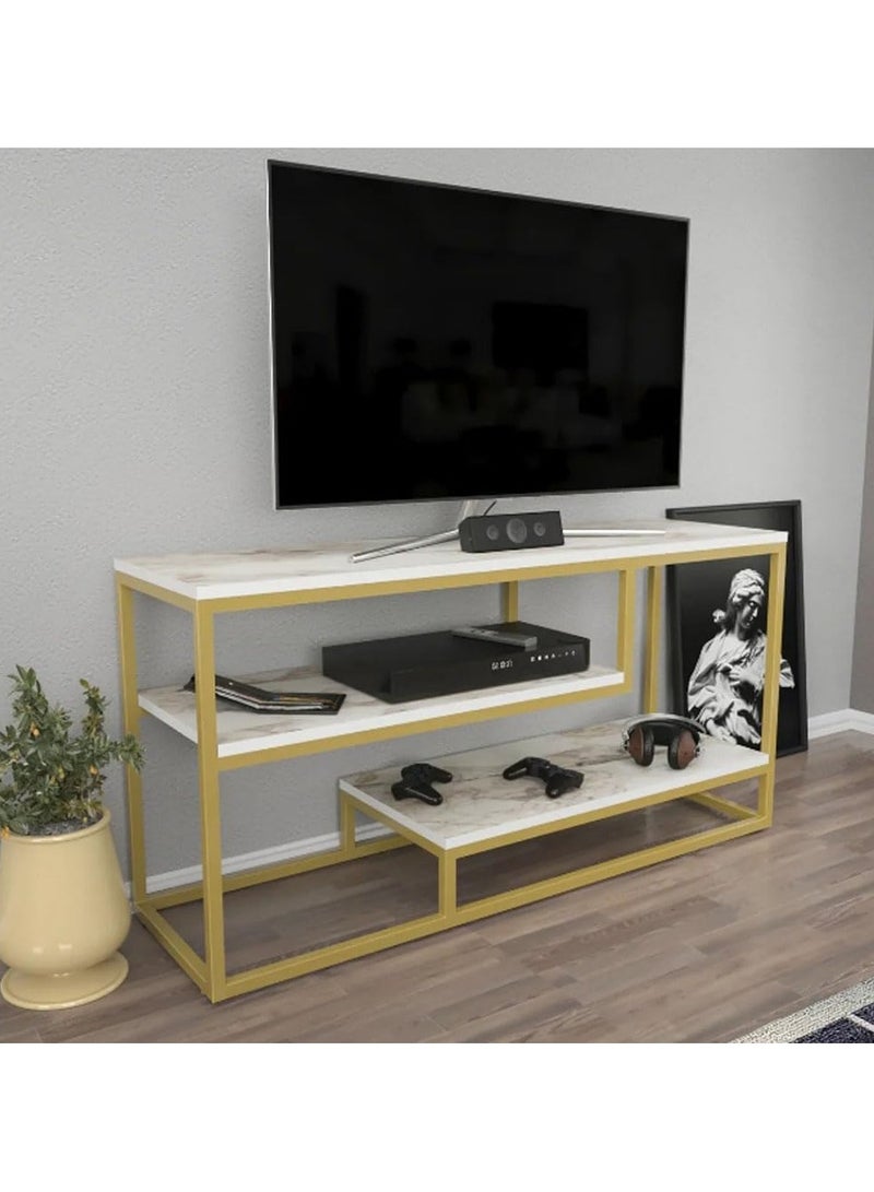 LINGWEI Metal Console Table with Marble Surface TV Stand with Marble Shelf TV Table 120.2x60x35.2cm - Image 2