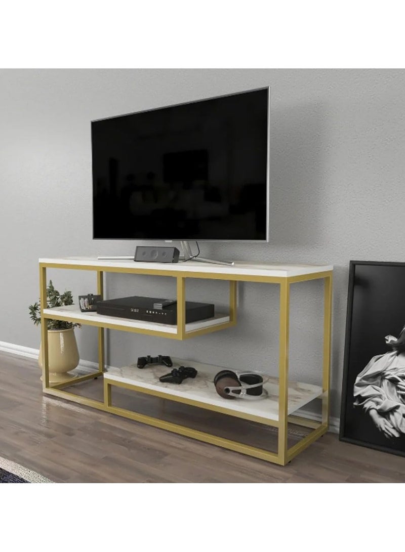 LINGWEI Metal Console Table with Marble Surface TV Stand with Marble Shelf TV Table 120.2x60x35.2cm - Image 3