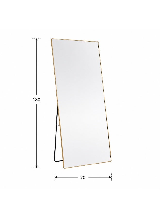 alsaada home Full-Length Free Standing Floor Mirror with Wheels & Metal Frame, 180x70 cm - Gold - Image 3