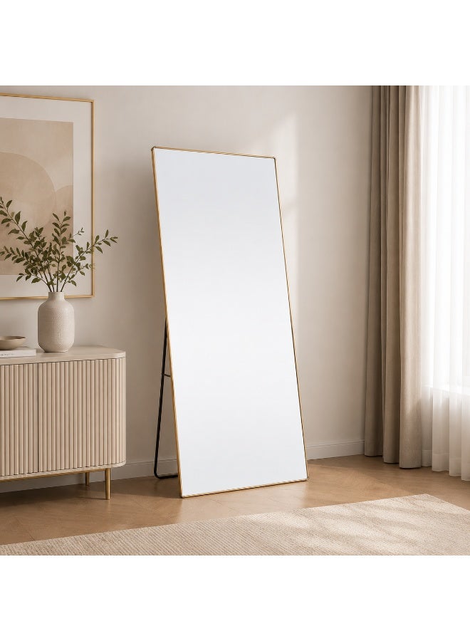 alsaada home Full-Length Free Standing Floor Mirror with Wheels & Metal Frame, 180x70 cm - Gold - Image 2