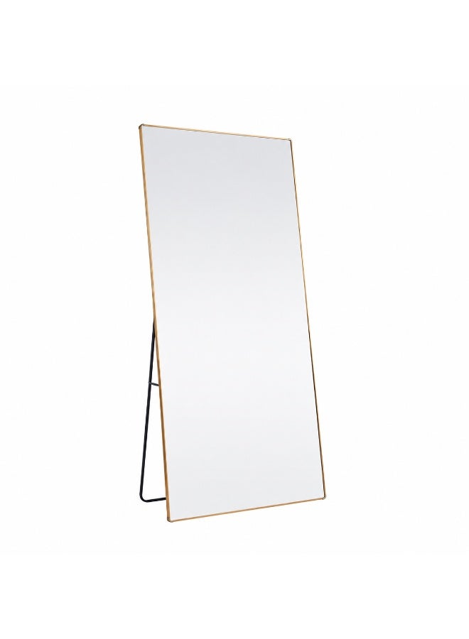 alsaada home Full-Length Free Standing Floor Mirror with Wheels & Metal Frame, 180x70 cm - Gold - Image 1