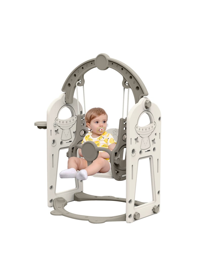 Pokuula Kids Swing with Basketball Hoop - 3 Adjustable Heights Safety Design (0-8 Years), T-Bar Handles & Arc Base, White Indoor Outdoor Swing Set  - Image 1