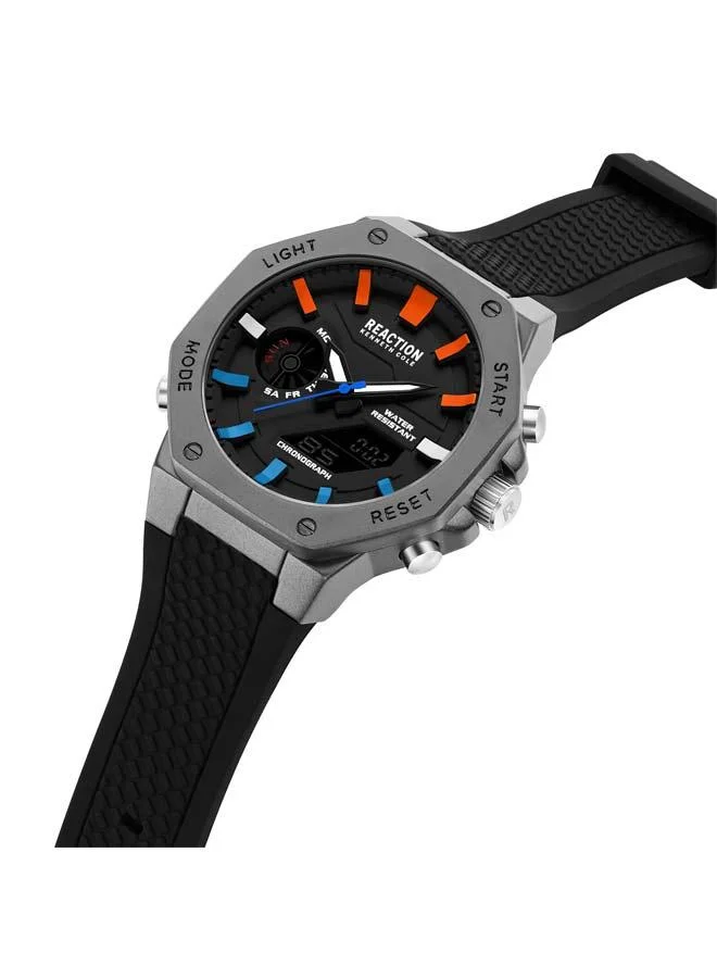 Kenneth Cole Reaction Black Dial Black Silicone Strap Analog-digital Watch for Men, 46mm