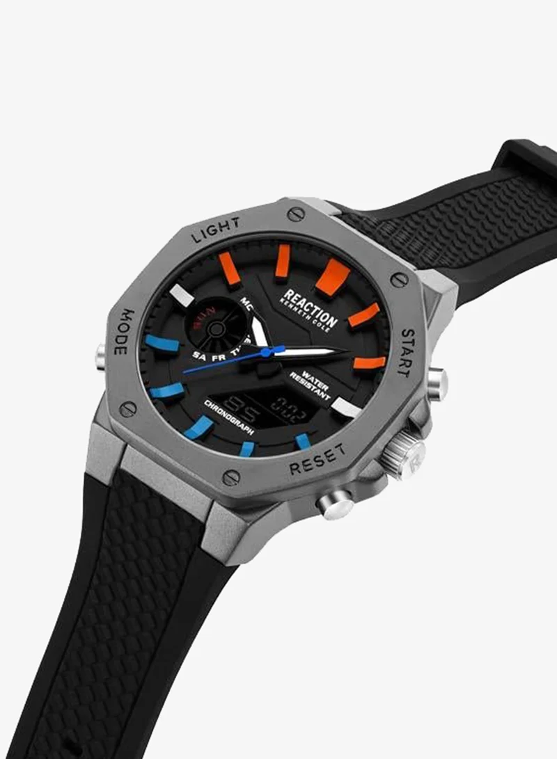 كينيث كول ريأكشن Black Dial Black Silicone Strap Analog-digital Watch for Men, 46mm