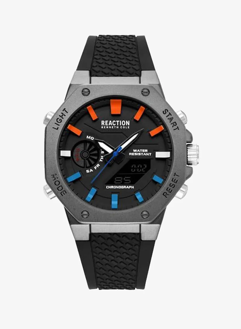 كينيث كول ريأكشن Black Dial Black Silicone Strap Analog-digital Watch for Men, 46mm