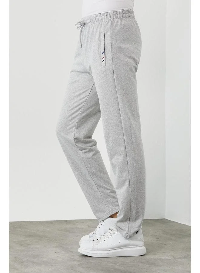 Mmetalic  Gray Men's Sweatpants with Zipper Pocket and Embroidery Detail, Straight Leg, Relaxed Fit. for Men | Best Price UAE