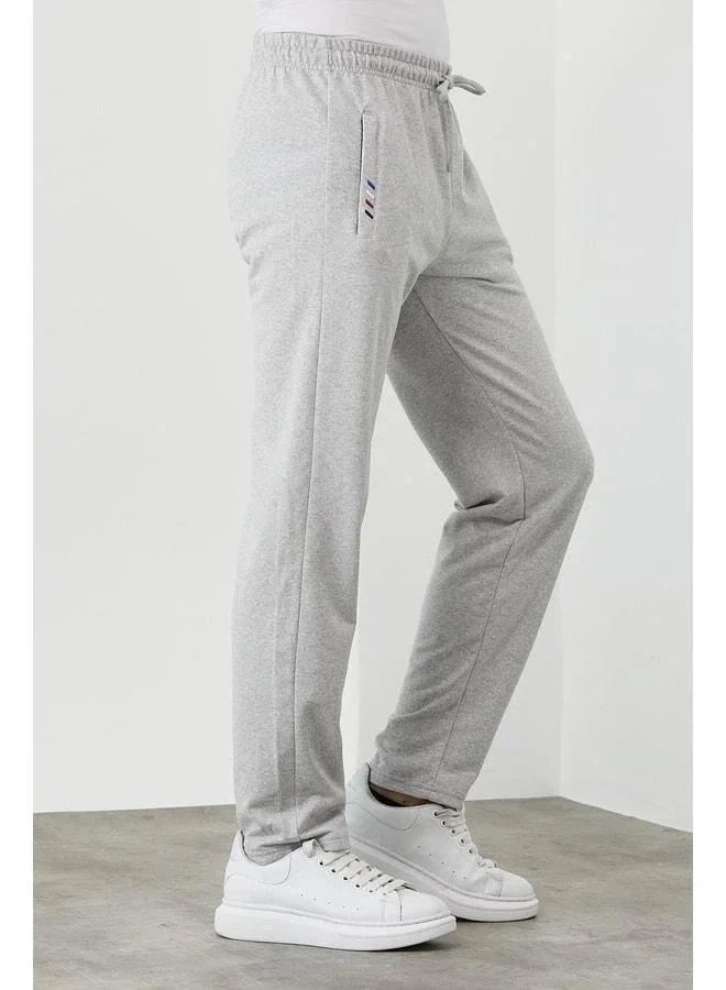 Mmetalic  Gray Men's Sweatpants with Zipper Pocket and Embroidery Detail, Straight Leg, Relaxed Fit. for Men | Best Price UAE