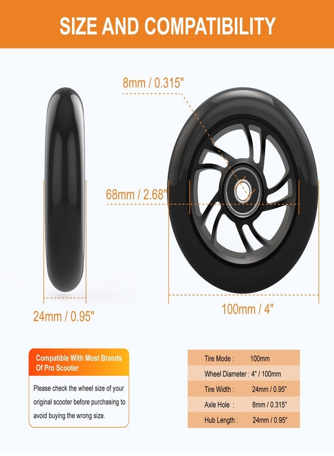 CANWUPON Scooter Wheels Pro Replacement Parts - 100mm With Aluminum Alloy Wheel Rim and Anti-Lock Bearing, Scooter Replacement Parts for Razor Scooters (100mm Black) - Image 2