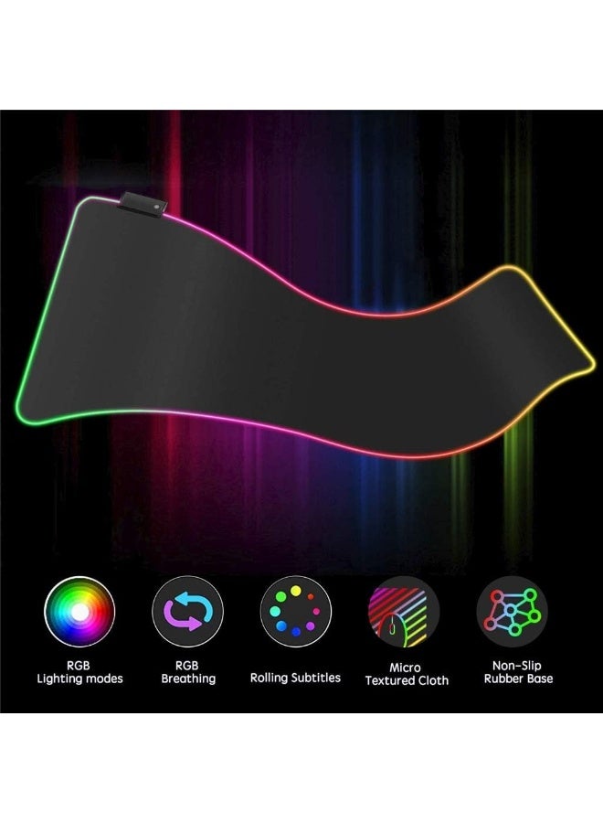 لوحة ماوس ألعاب RGB - لوحة ماوس LED كبيرة الحجم مع 14 وضع إضاءة، قاعدة مطاطية مانعة للانزلاق، سطح ناعم مناسب لأجهزة الكمبيوتر الشخصية والمحمولة ولوحة المفاتيح والماوس - Image 2