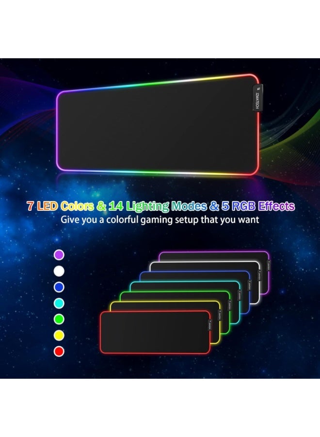 لوحة ماوس ألعاب RGB - لوحة ماوس LED كبيرة الحجم مع 14 وضع إضاءة، قاعدة مطاطية مانعة للانزلاق، سطح ناعم مناسب لأجهزة الكمبيوتر الشخصية والمحمولة ولوحة المفاتيح والماوس - Image 3