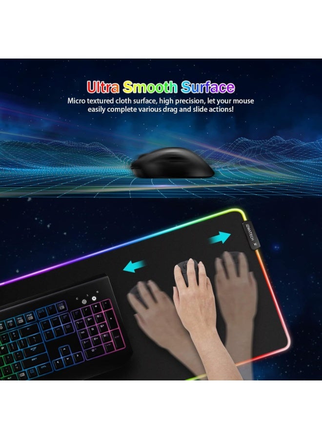 لوحة ماوس ألعاب RGB - لوحة ماوس LED كبيرة الحجم مع 14 وضع إضاءة، قاعدة مطاطية مانعة للانزلاق، سطح ناعم مناسب لأجهزة الكمبيوتر الشخصية والمحمولة ولوحة المفاتيح والماوس - Image 5
