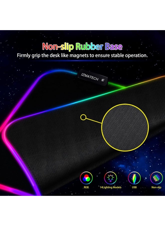 لوحة ماوس ألعاب RGB - لوحة ماوس LED كبيرة الحجم مع 14 وضع إضاءة، قاعدة مطاطية مانعة للانزلاق، سطح ناعم مناسب لأجهزة الكمبيوتر الشخصية والمحمولة ولوحة المفاتيح والماوس - Image 4