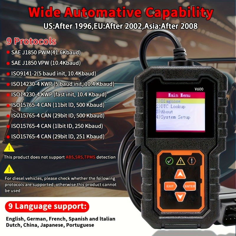 OBD2 Scanner Car Diagnostic Tool CAN Fault Code Reset Black - Image 4