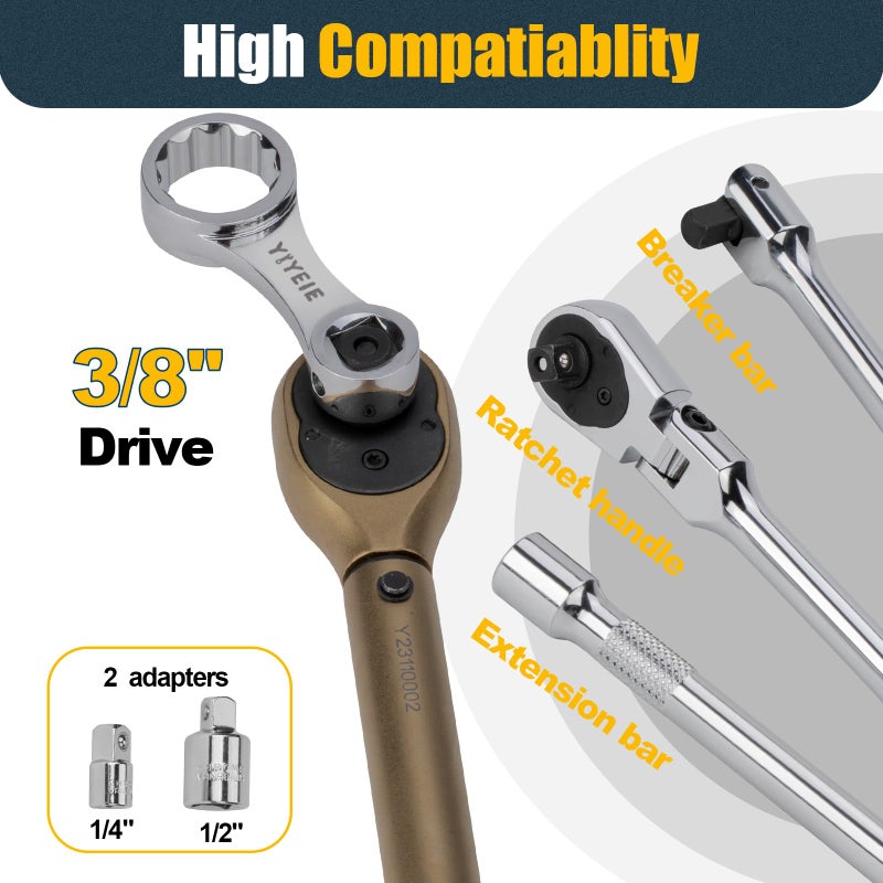 YIYEIE مجموعة محولات عزم الدوران YIYEIE 12 قطعة SAE، 5/16"، 3/8"، 7/16"، 1/2"، 9/16"، 5/8"، 11/16"، 3/4"، 13/16"، 7/8"، محول عزم الدوران 3/8"، محول موسع لعزم الدوران 12 نقطة مع محول 1/2" + 1/4" - Image 4