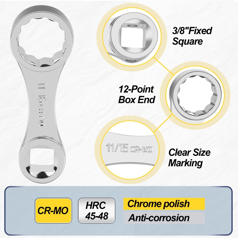 YIYEIE مجموعة محولات عزم الدوران YIYEIE 12 قطعة SAE، 5/16"، 3/8"، 7/16"، 1/2"، 9/16"، 5/8"، 11/16"، 3/4"، 13/16"، 7/8"، محول عزم الدوران 3/8"، محول موسع لعزم الدوران 12 نقطة مع محول 1/2" + 1/4" - Image 5