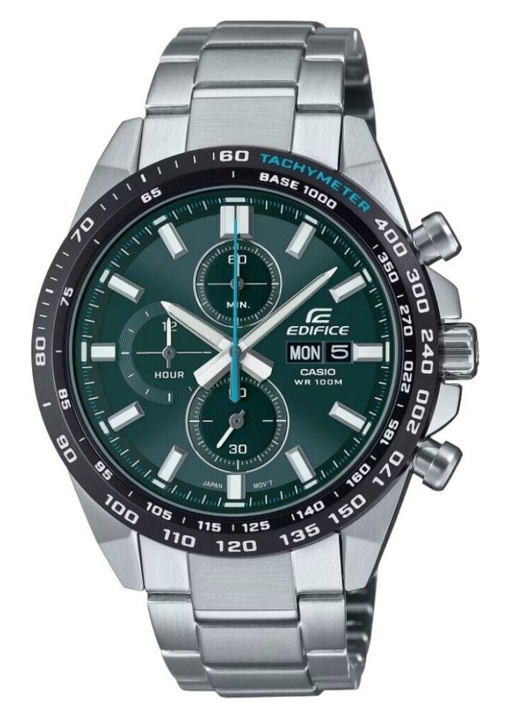 CASIO ساعة إيديفيس للرجال بسوار من الستانلس ستيل وبسوار فضي وبمينا أخضر وعقارب كرونوغراف للرجال EFR-574DB-3AVUDF