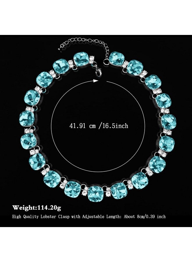 Jiulory Crystal Statement Necklace Crystal Collar Choker Necklace For Women Bridal Necklace Costume Jewelry Necklaces For Women (Blue) - Image 2
