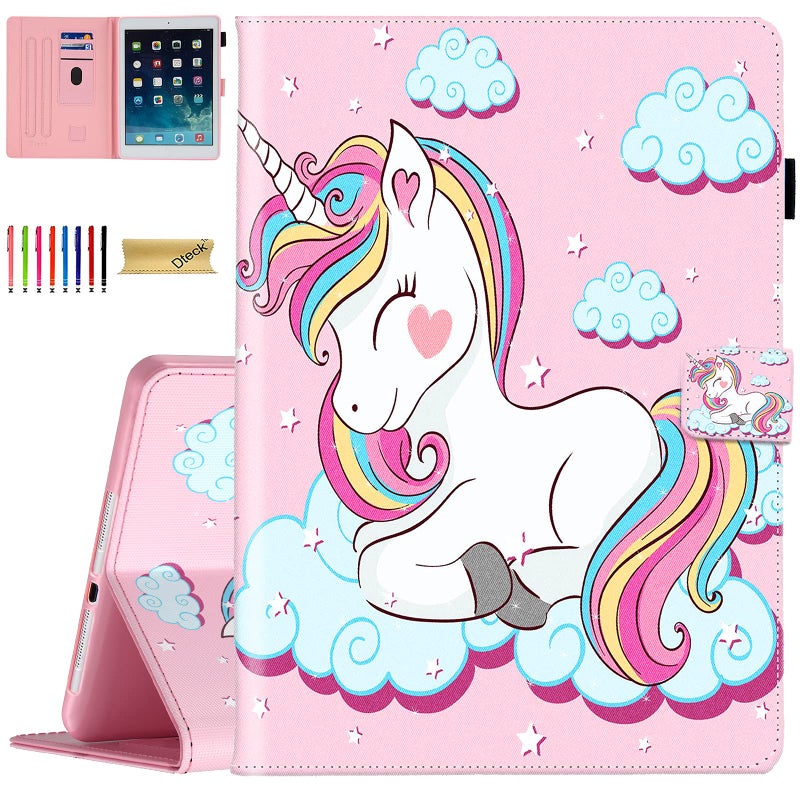 Dteck Case for iPad 6th5th Generation 20182017 iPad Air 21 Case 20142013 97 Inch Magnetic Smart Folio Cute Leather Cover with Auto Sleep WakeAdjustable StandCard Holder Smile Unicorn
