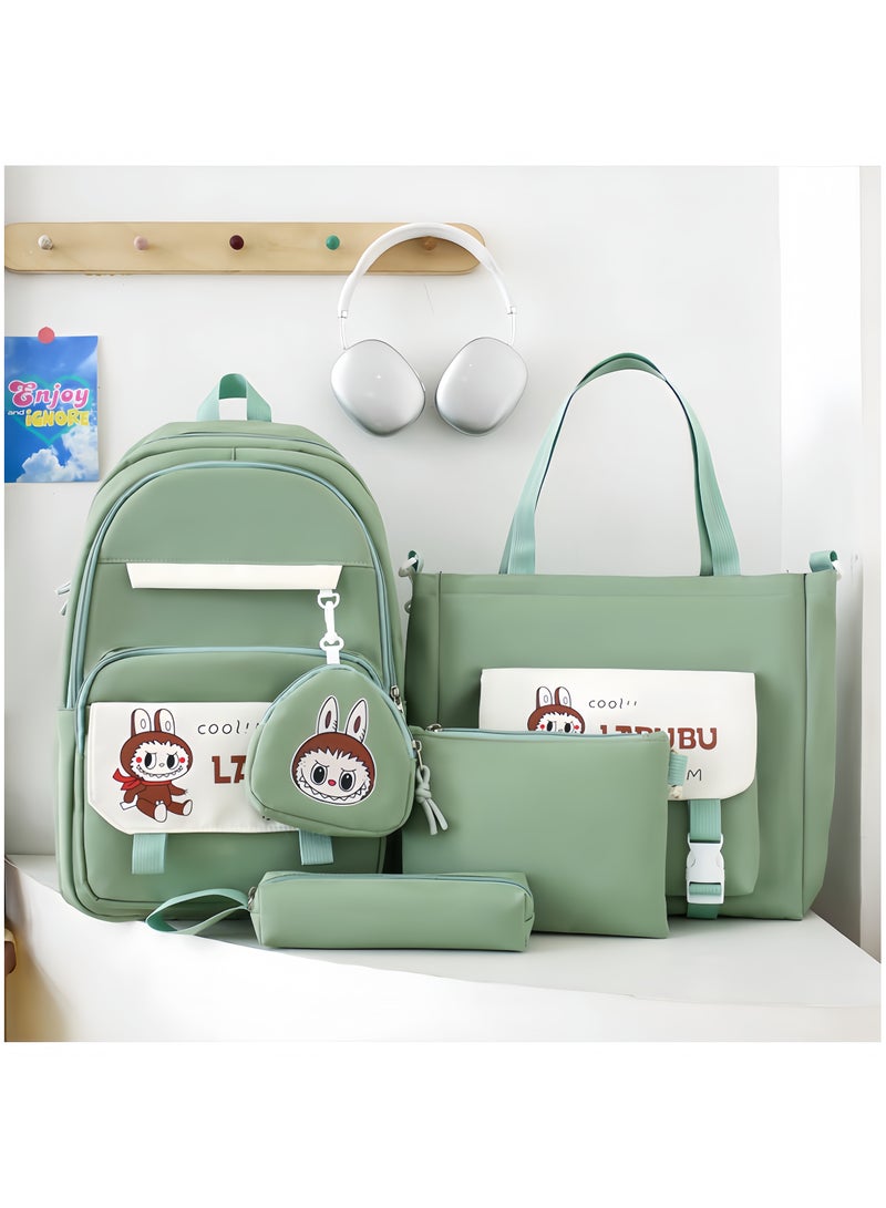 لابوبو حقيبة مدرسية Labubu حقيبة ظهر نسائية لطالبات الجامعات وطلاب المدارس الثانوية حقيبة ظهر جديدة كبيرة السعة لطلاب الفصول الدراسية المكونة من أربع قطع - Image 1