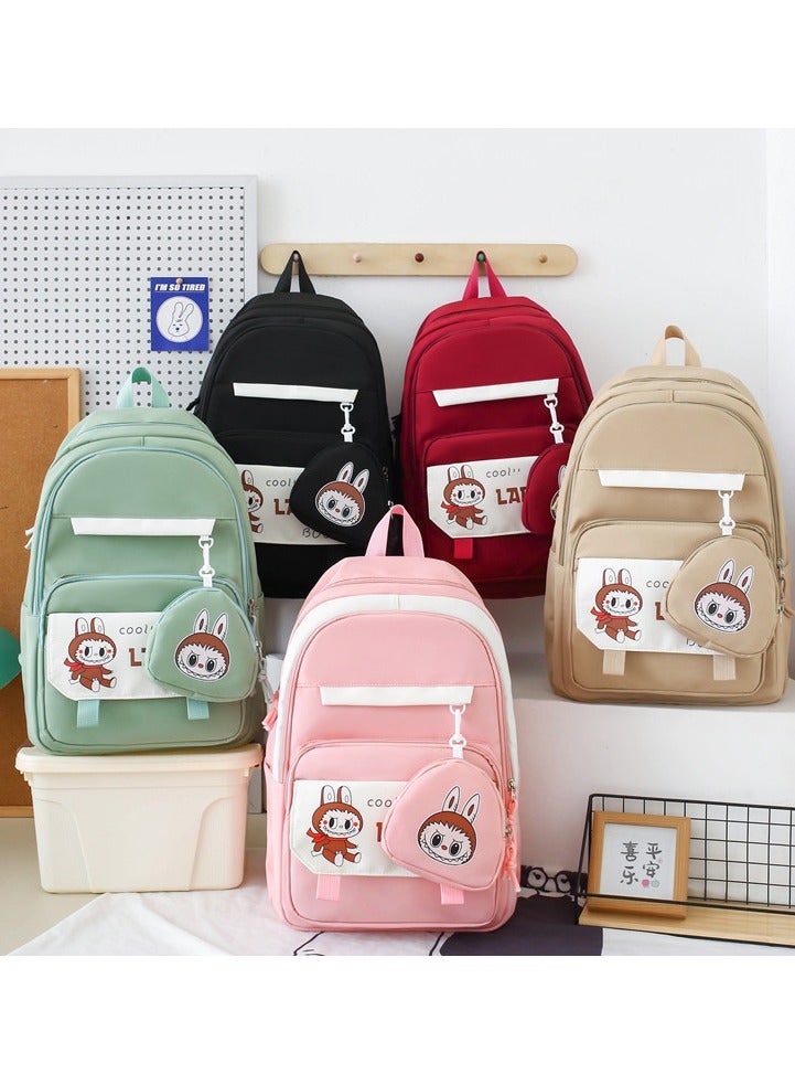 لابوبو حقيبة مدرسية Labubu حقيبة ظهر نسائية لطالبات الجامعات وطلاب المدارس الثانوية حقيبة ظهر جديدة كبيرة السعة لطلاب الفصول الدراسية المكونة من أربع قطع - Image 2