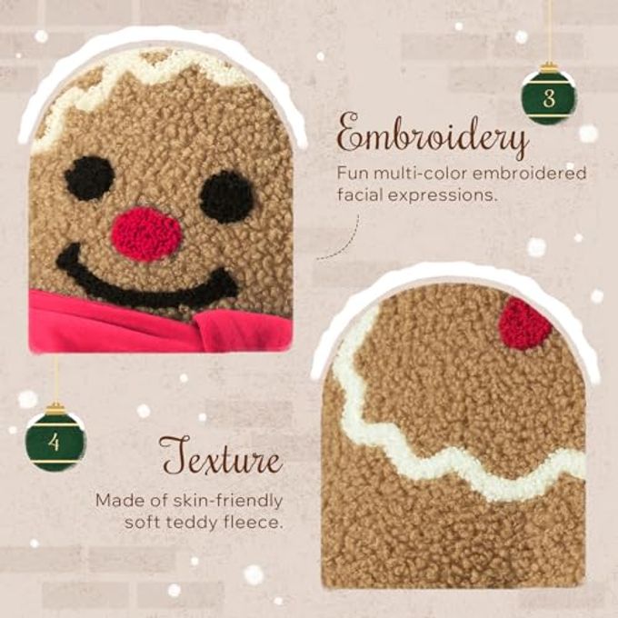 Phantoscope Gingerbread Merry Christmas Throw Pillow, Plush Teddy Xmas Gingerbread Santa Claus Shaped Pillows Christmas Decorative Pillow For Couch Living Room Bed, Beige, 20 X 16.5 Inches - Image 3