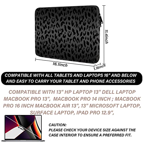 GABraden Laptop Sleeve Bag 15.6-16 inch,Compatible with MacBook Air 15 inch M2 2023 A2941/16 Pro M2 A2780 M1 A2485 /Pro Retina 15 A1990,Chromebook,HP,15.3-16 inch Notebook (Black Leopard Cheetah) - Image 2