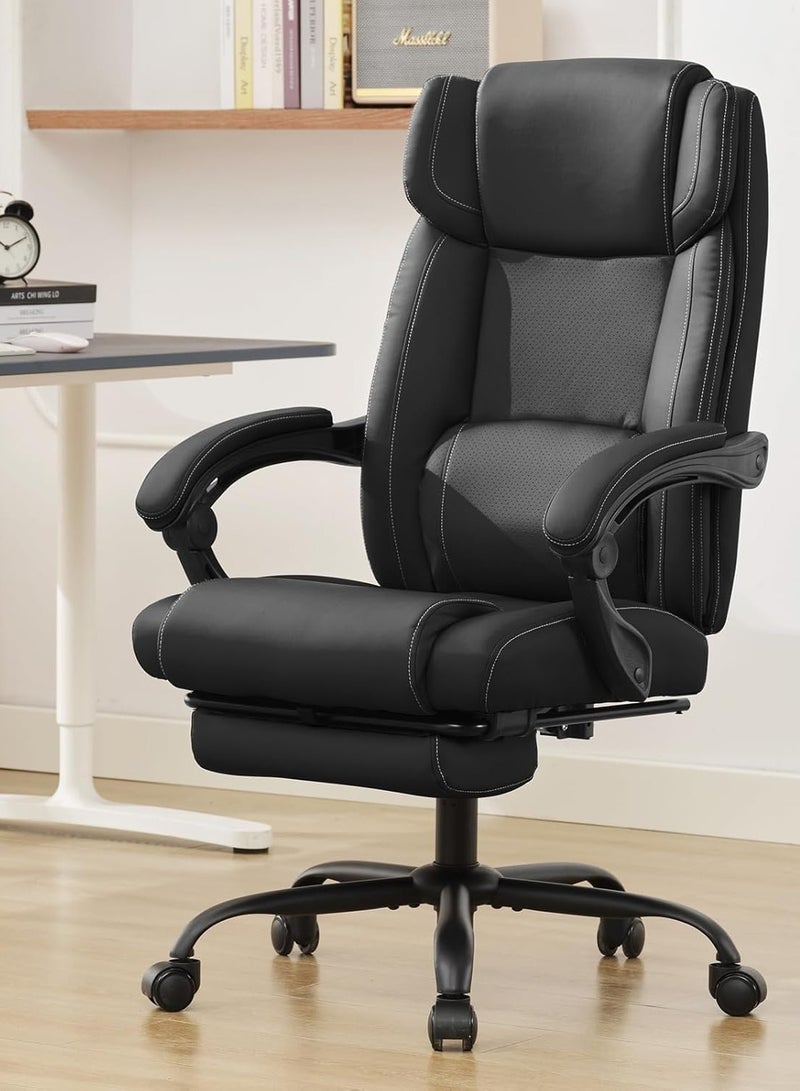 Eclife Executive Office Chair with Footrest,90-155°Adjustable Reclining Office Chair,Thick Leather Office Chair with Lumbar Support,Ergonomic Computer Desk Chair Comfy for Home Office  - Image 1
