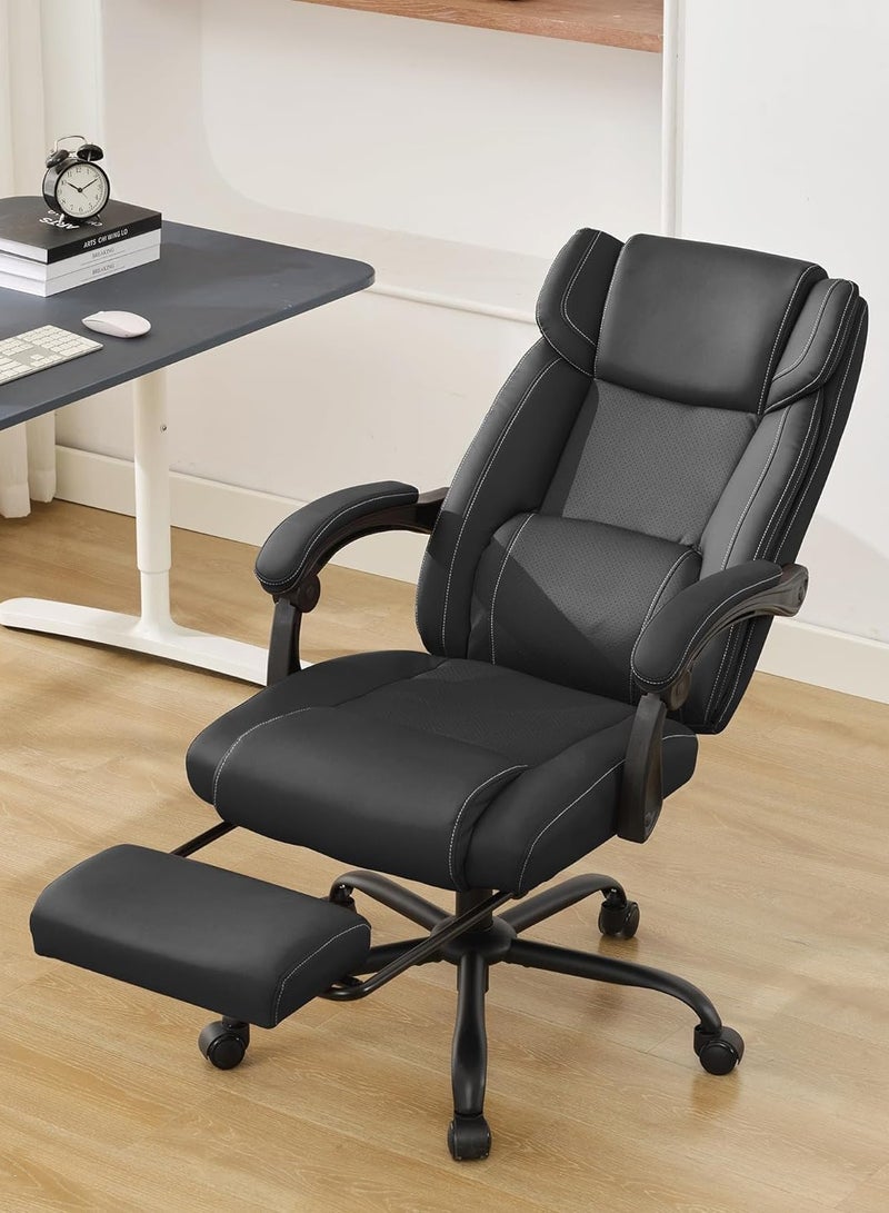 Eclife Executive Office Chair with Footrest,90-155°Adjustable Reclining Office Chair,Thick Leather Office Chair with Lumbar Support,Ergonomic Computer Desk Chair Comfy for Home Office  - Image 2