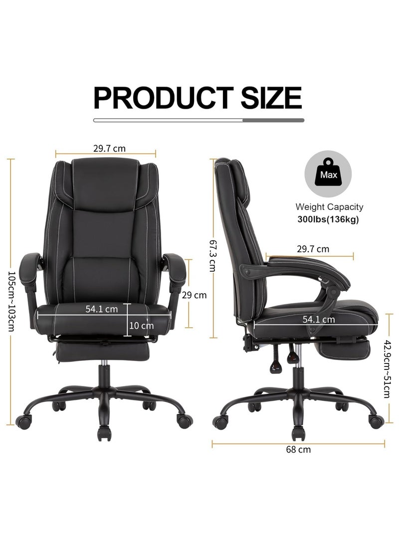 Eclife Executive Office Chair with Footrest,90-155°Adjustable Reclining Office Chair,Thick Leather Office Chair with Lumbar Support,Ergonomic Computer Desk Chair Comfy for Home Office  - Image 3