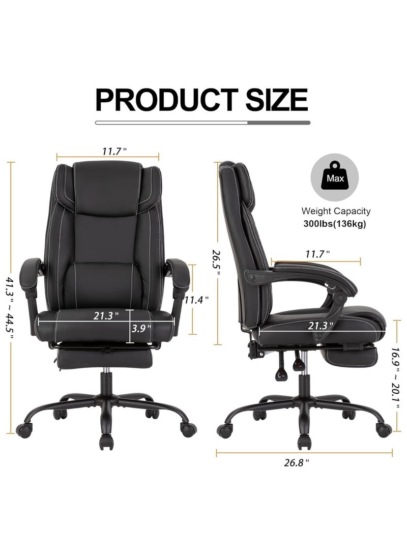 Eclife Executive Office Chair with Footrest,90-155°Adjustable Reclining Office Chair,Thick Leather Office Chair with Lumbar Support,Ergonomic Computer Desk Chair Comfy for Home Office  - Image 4