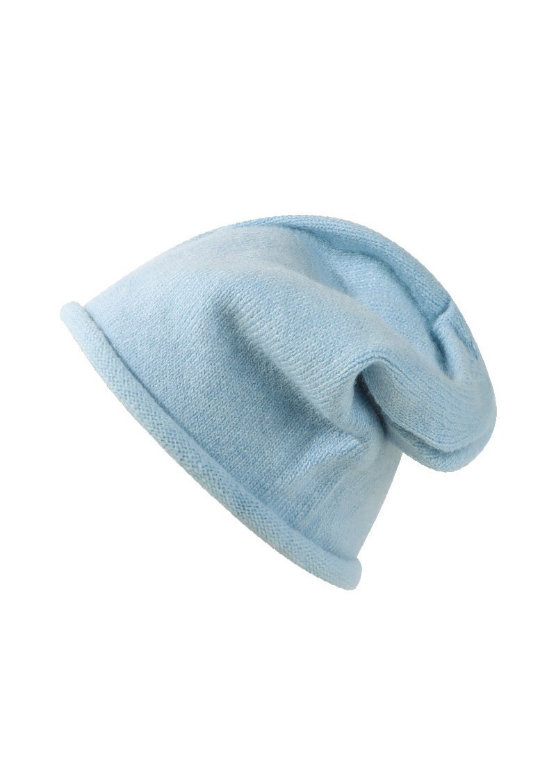 Generic - Cold Hat Autumn and Winter Solid Color Curled Heap Hat Mens and Womens Korean-style All-match Knitted Hat Rabbit Velvet Warm Cyber Celebrant Wool Hat Sky Blue - Image 1